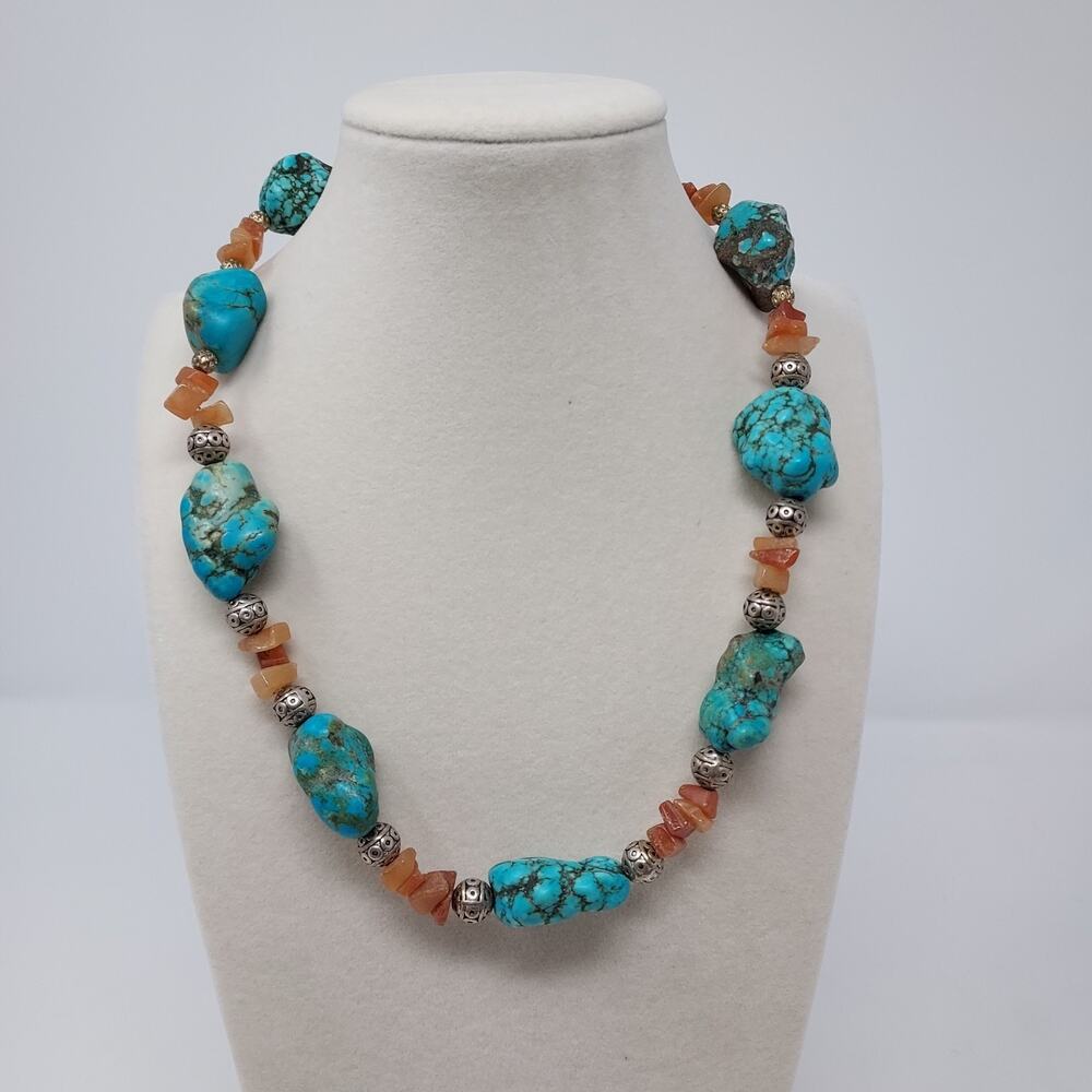 Chunky Natural Stone Turquoise Carnelian Necklace 18" Long 1" Pieces 4 oz